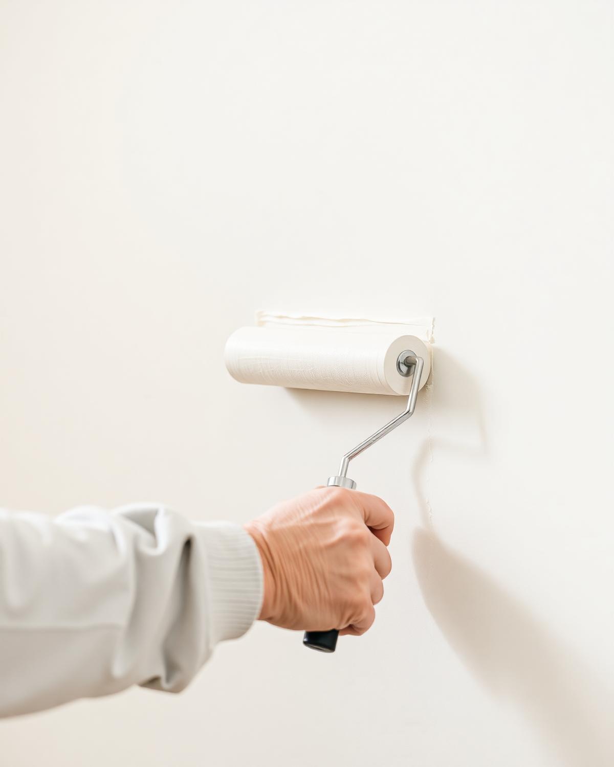 Application de peinture blanche sur un mur intérieur